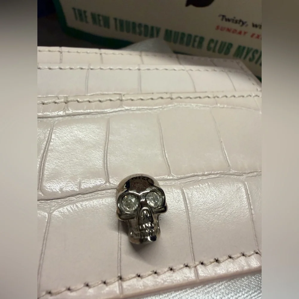 Alexander McQueen Pale Pink Croc-Embossed Skull Card Holder